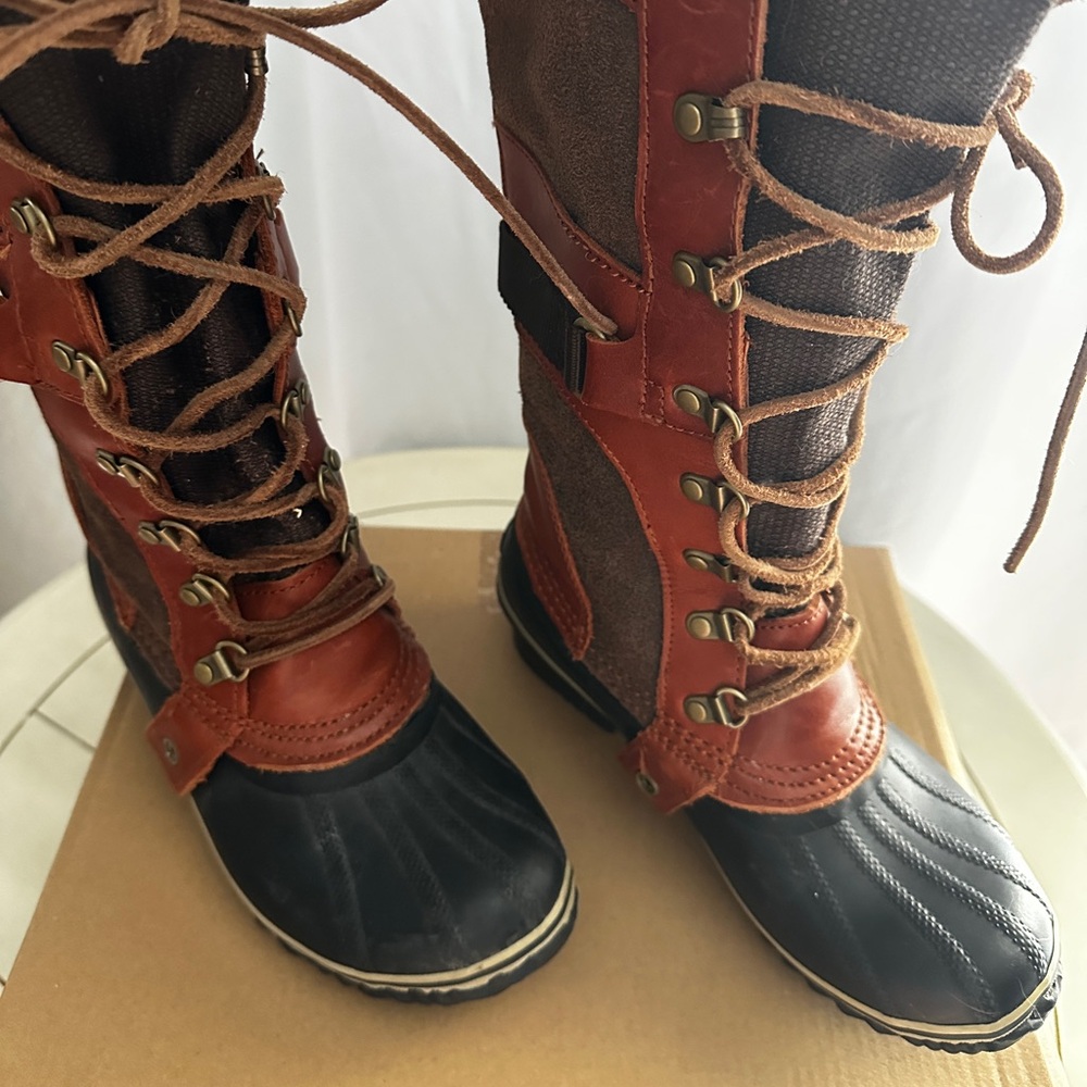 Sorel Womens Shoes Conquest Carly Winter Boots 6 Brown Leather Tall Waterproof